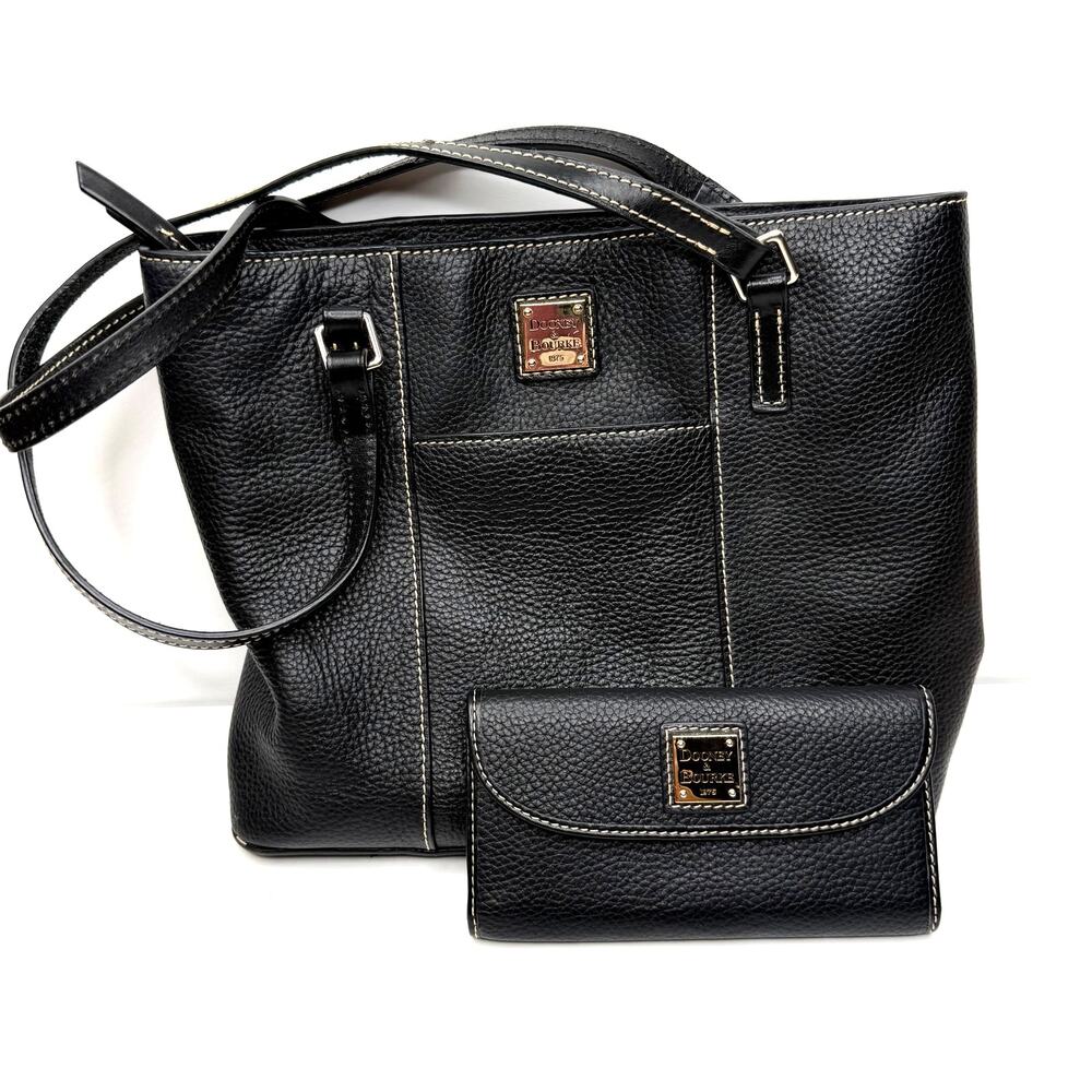 Dooney & Bourke Black Small Lexington Pebble Leather Tote and Wallet Set